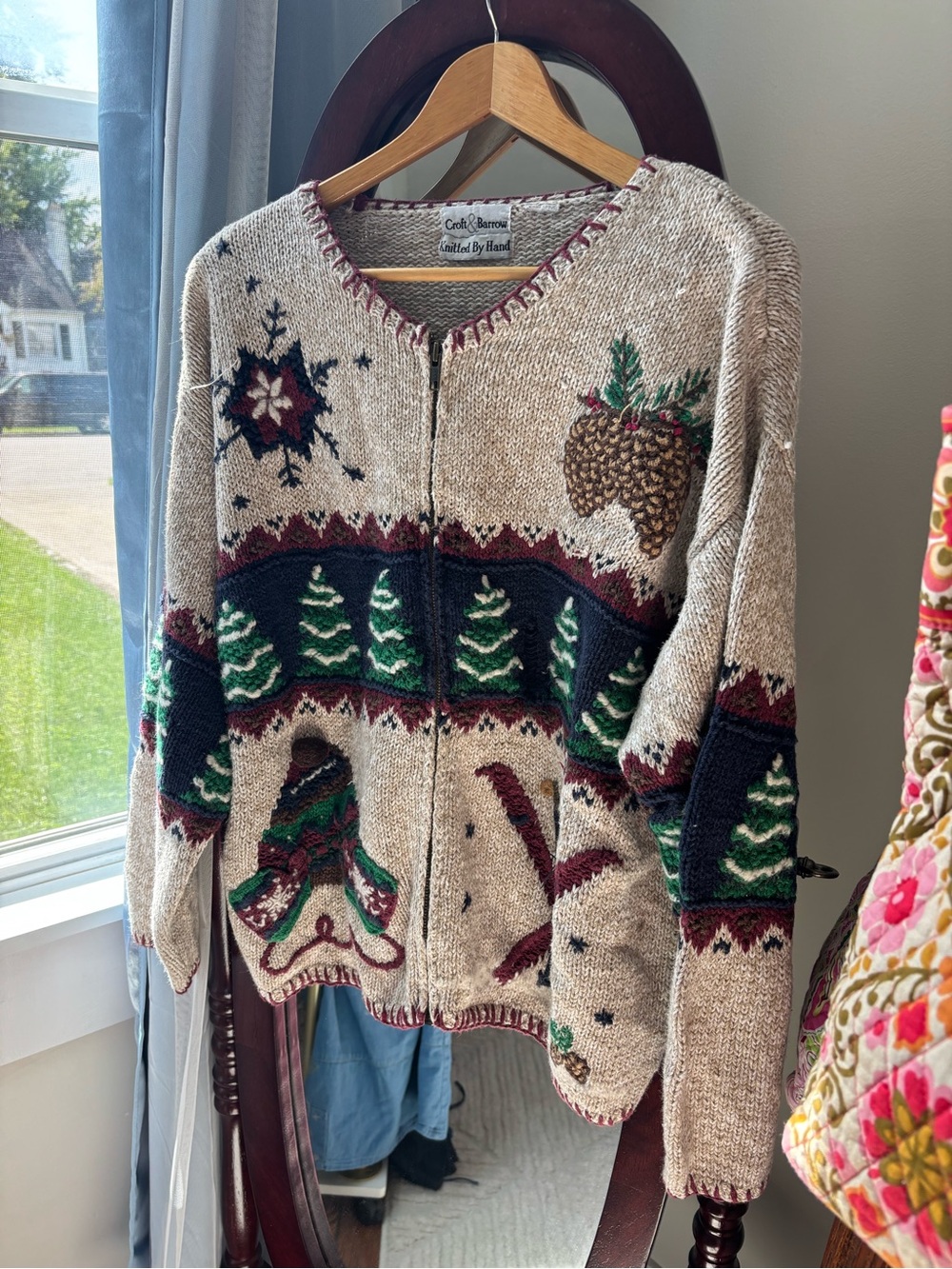 Women's Beige Holiday Knit Cardigan Sweater